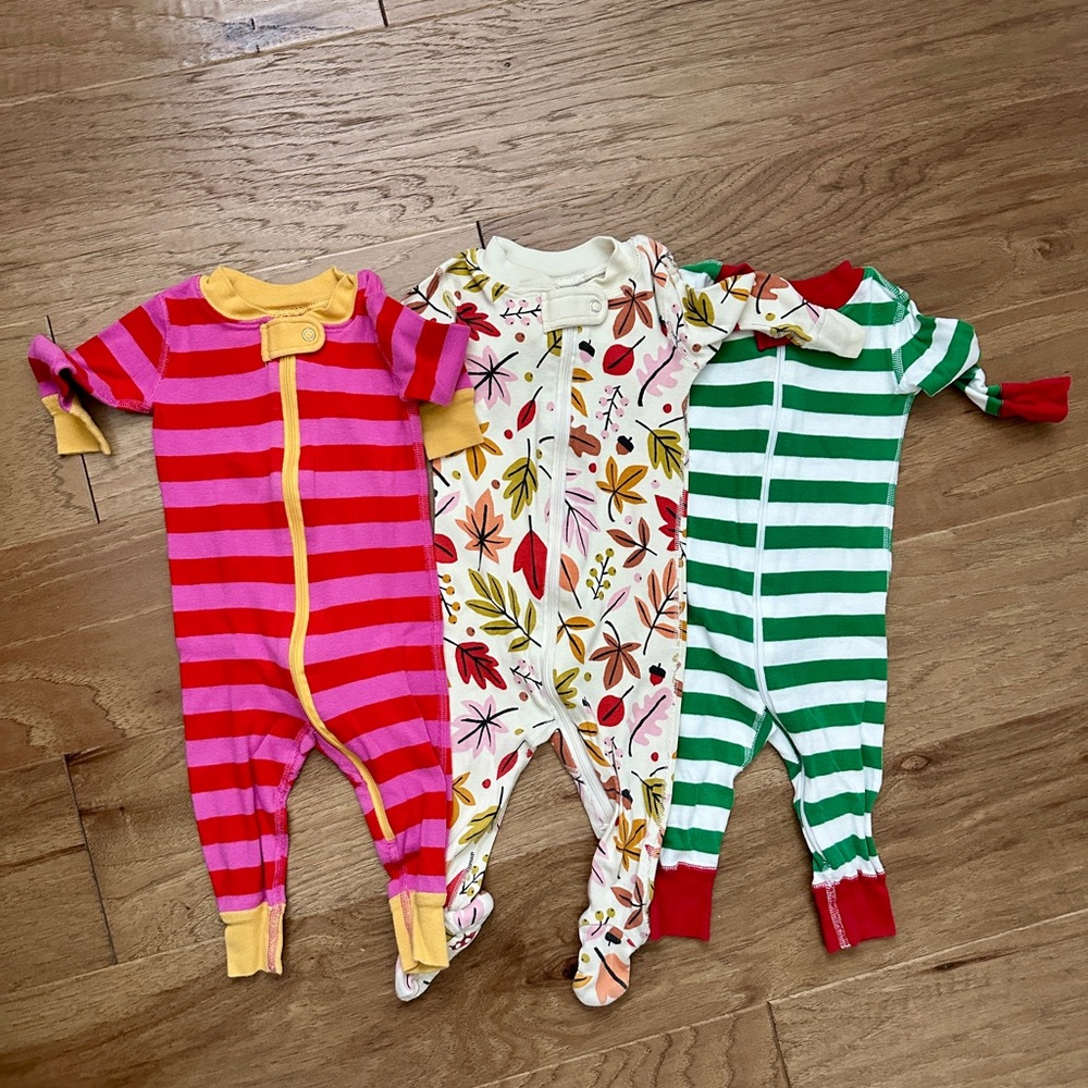 Hanna Andersson Pink, Cream, and Green Kids Pajamas Footies